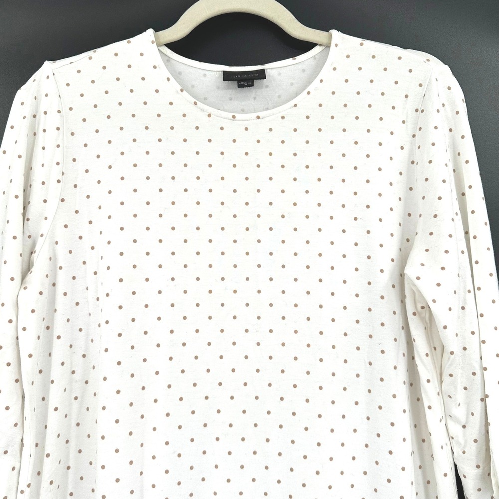 J. Jill Wearever White Tan Polka Dot 3/4 Sleeve Top Shirt Womens Medium - Picture 2 of 9